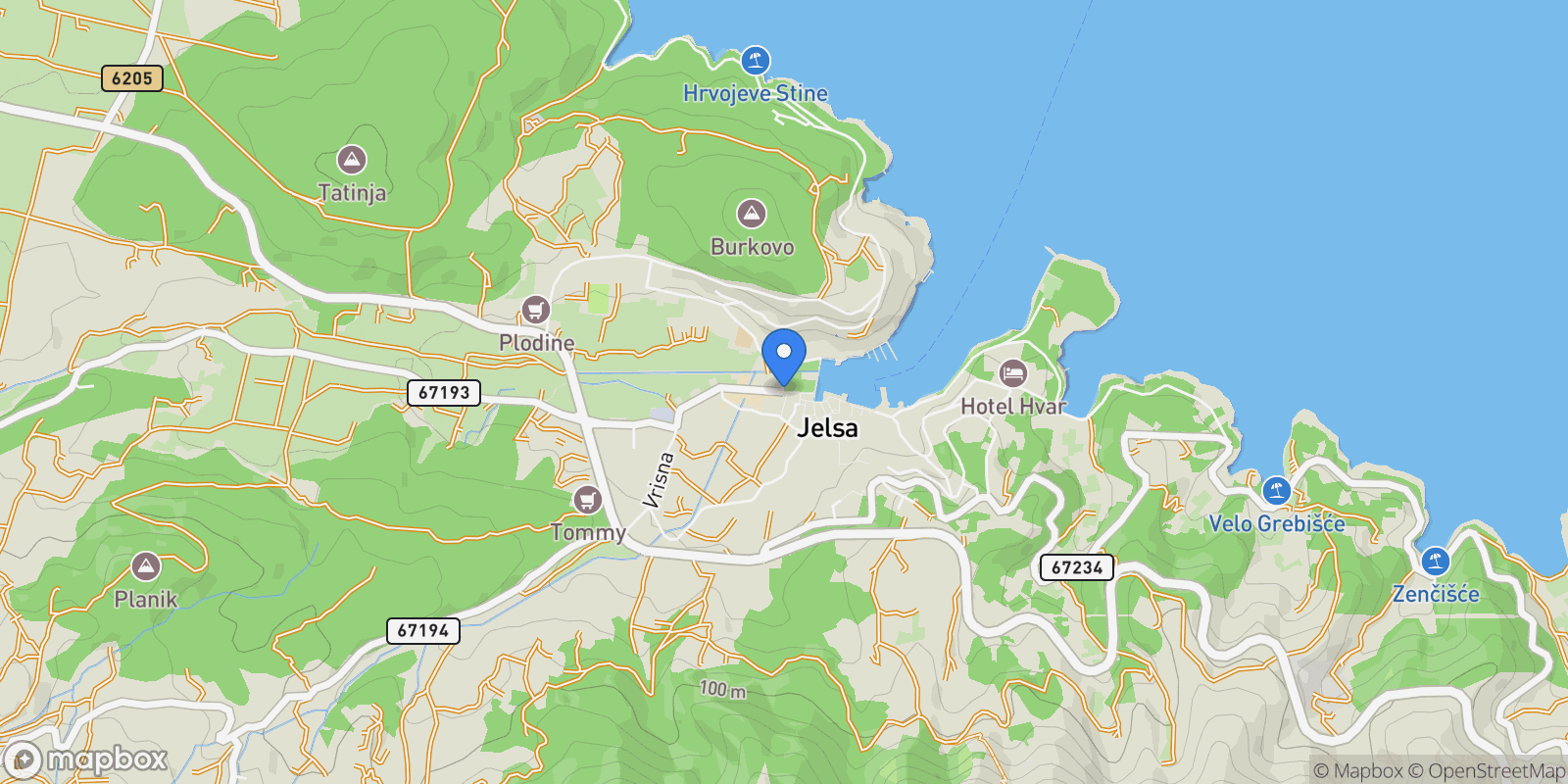Map showing Jelsa, Split-Dalmatia, Jelsa, Split-Dalmatia County, Croatia.