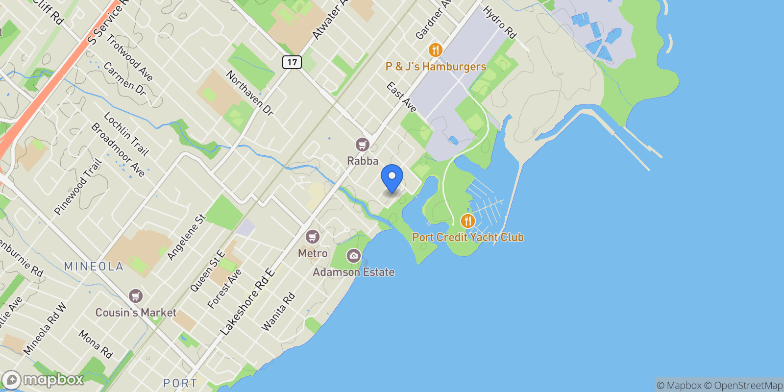 Map showing 599 Lakeside Avenue, Mississauga, ON L5G 1N7, Mississauga, Ontario, Canada.