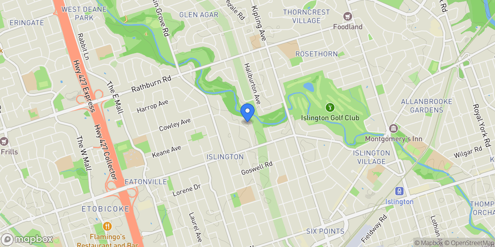 Map showing 19 Lorraine Gardens, Toronto, ON M9B 4Z5, Toronto, Ontario, Canada.
