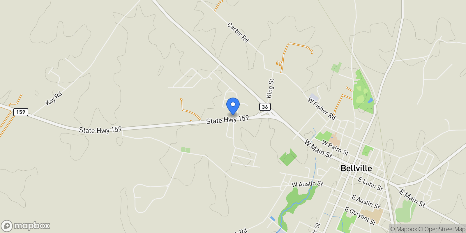 Map showing 1524 Highway 159 W, Bellville, TX 77418, Bellville, Texas, United States.