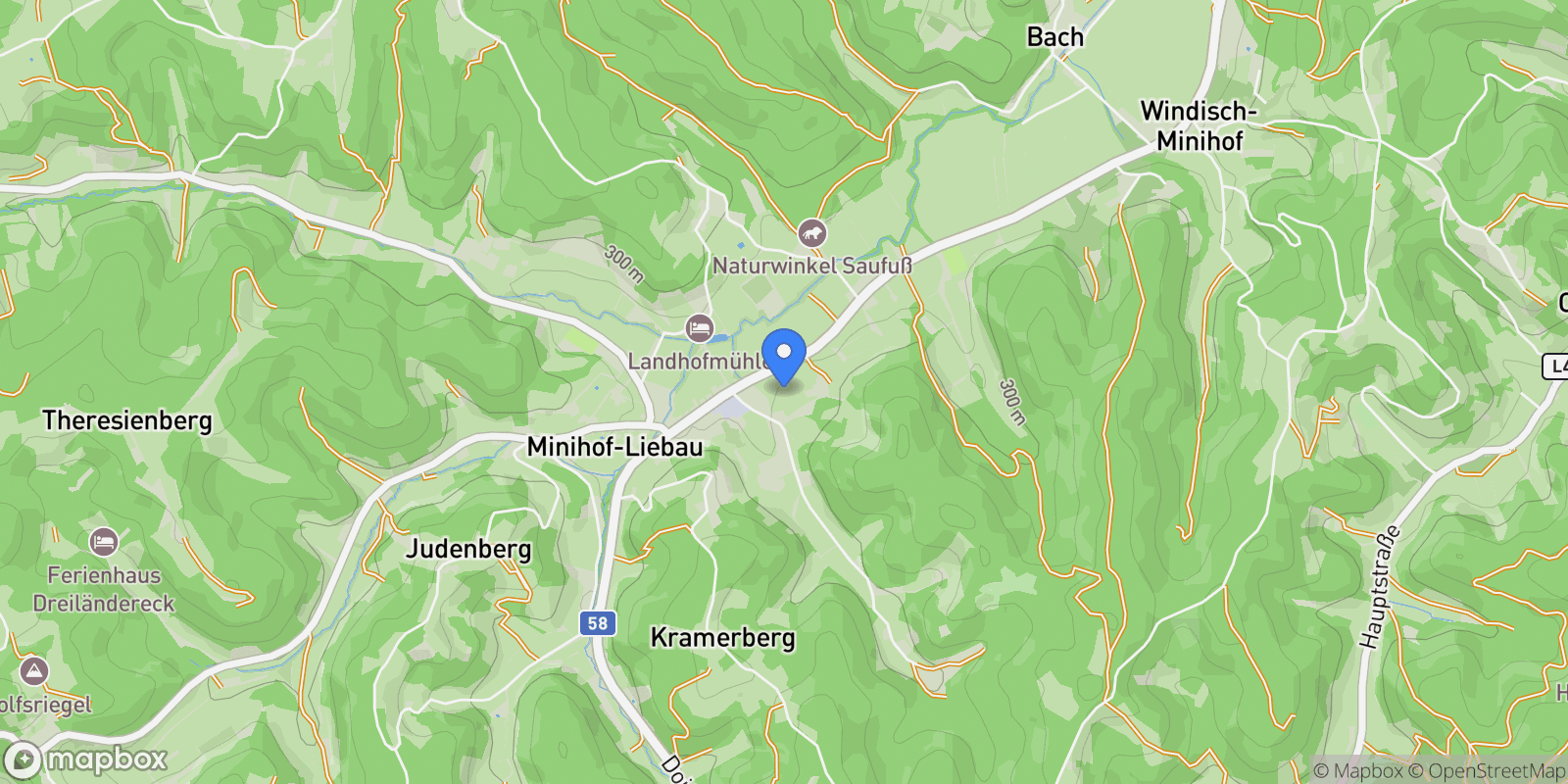 Map showing 8384 Minihof-Liebau, Austria, Minihof-Liebau, Burgenland, Austria.