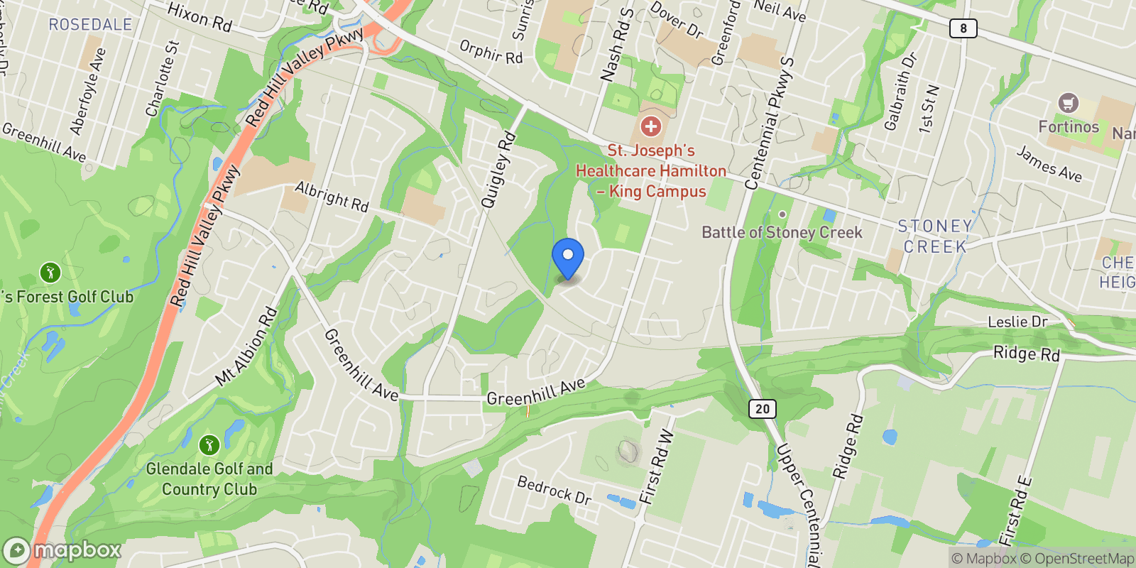 Map showing 100 National Drive, Hamilton, ON L8G 5B3, Hamilton, Ontario, Canada.