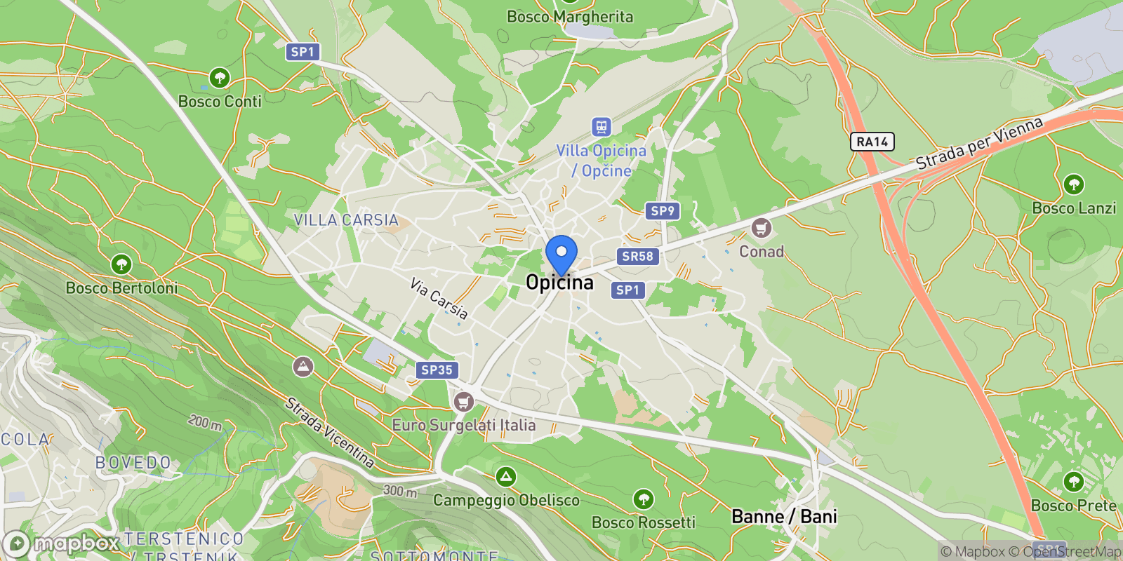 Map showing 34151 Opicina, Province of Trieste, Italy, Villa Opicina, Friuli-Venezia Giulia, Italy.