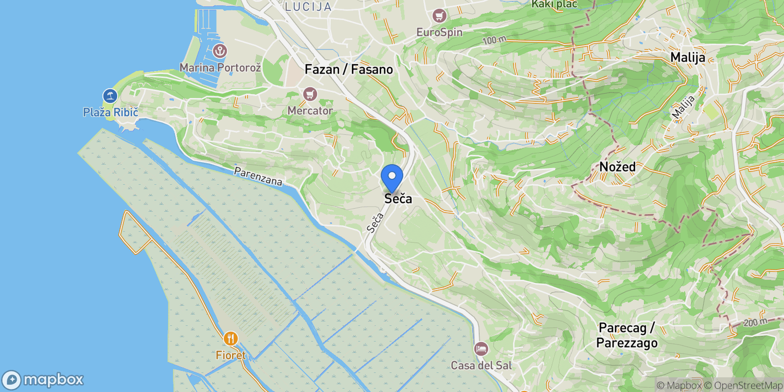 Map showing 6320 Seča, Slovenia, Seča, Piran, Slovenia.