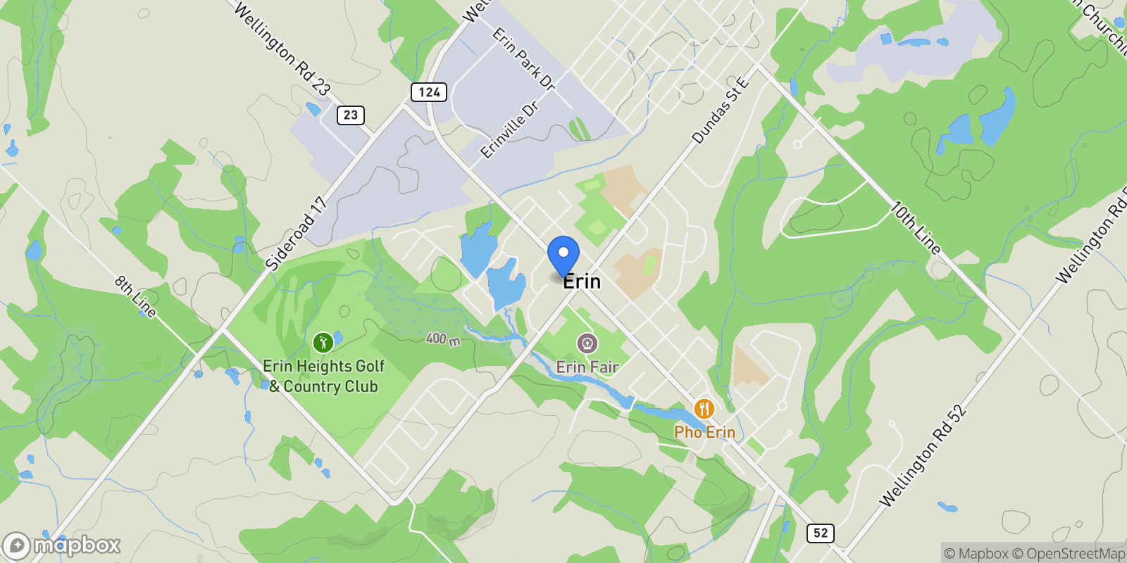 Map showing 226 Main Street, Erin, ON N0B 1T0, Erin, Ontario, Canada.
