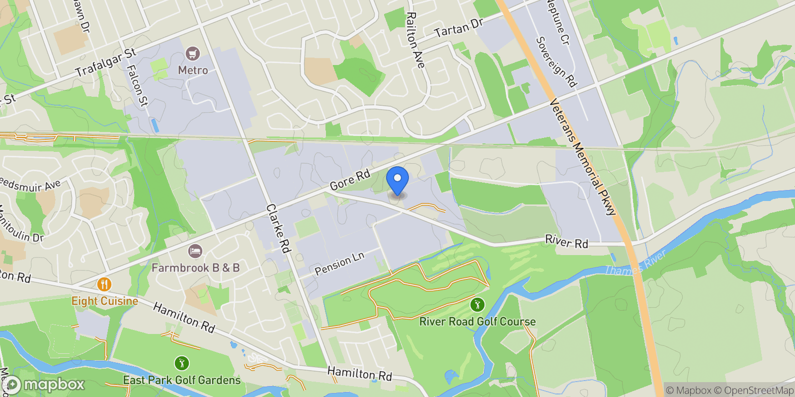Map showing 2 River Road, Brant, ON N3T 0N2, London, Ontario, Canada.