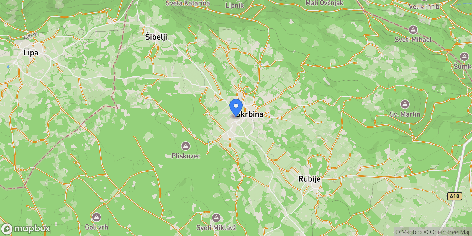 Map showing Škrbina 33, 6223 Komen, Slovenia, Komen, Sežana, Slovenia.