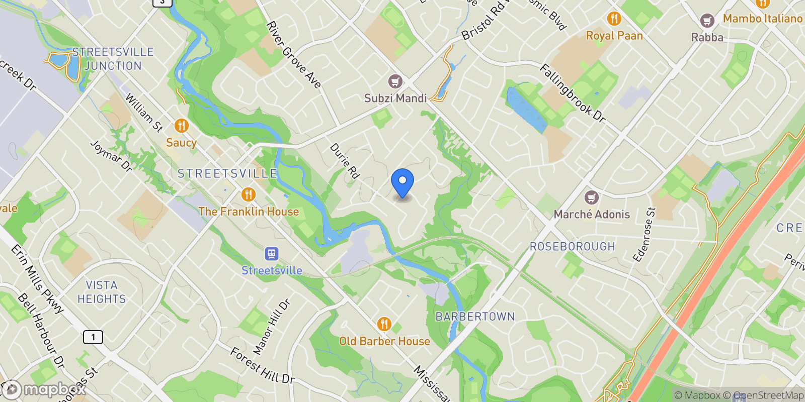 Map showing 1702 Carrington Road, Mississauga, ON L5M 2K2, Mississauga, Ontario, Canada.