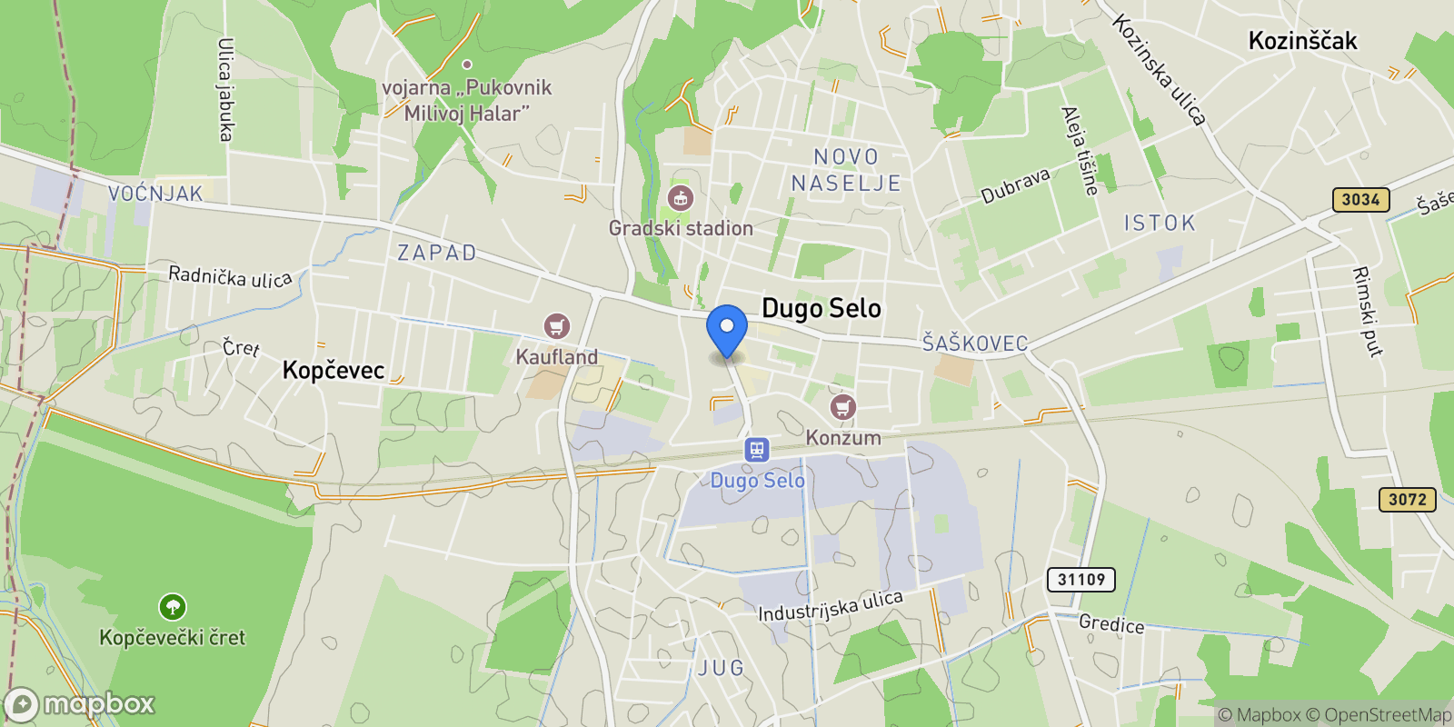 Map showing Dugo Selo - Centar, Zagreb County, Dugo Selo, Zagreb County, Croatia.