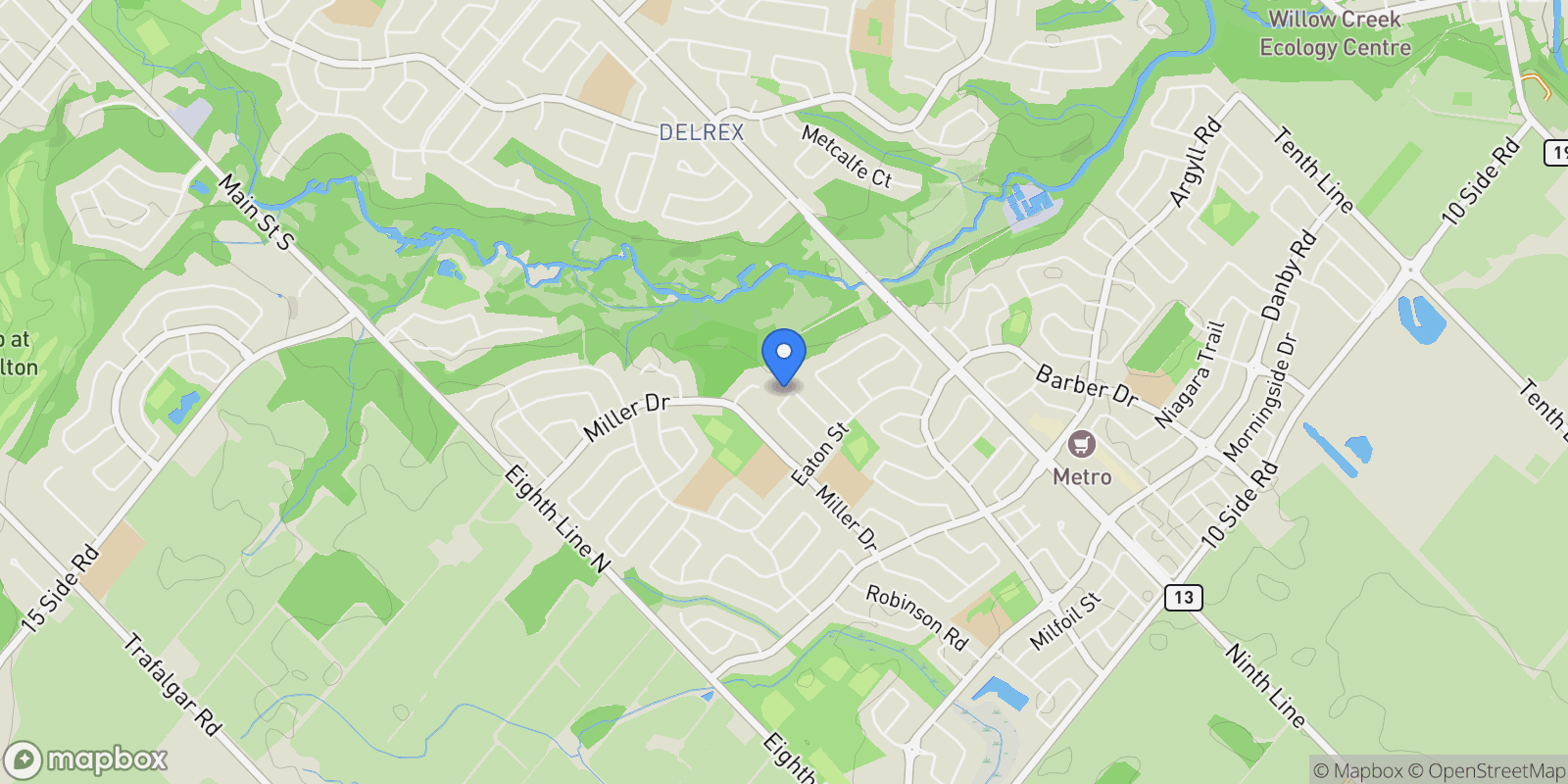 Map showing 34 Curry Crescent, Georgetown, ON L7G 5S9, Halton Hills, Ontario, Canada.