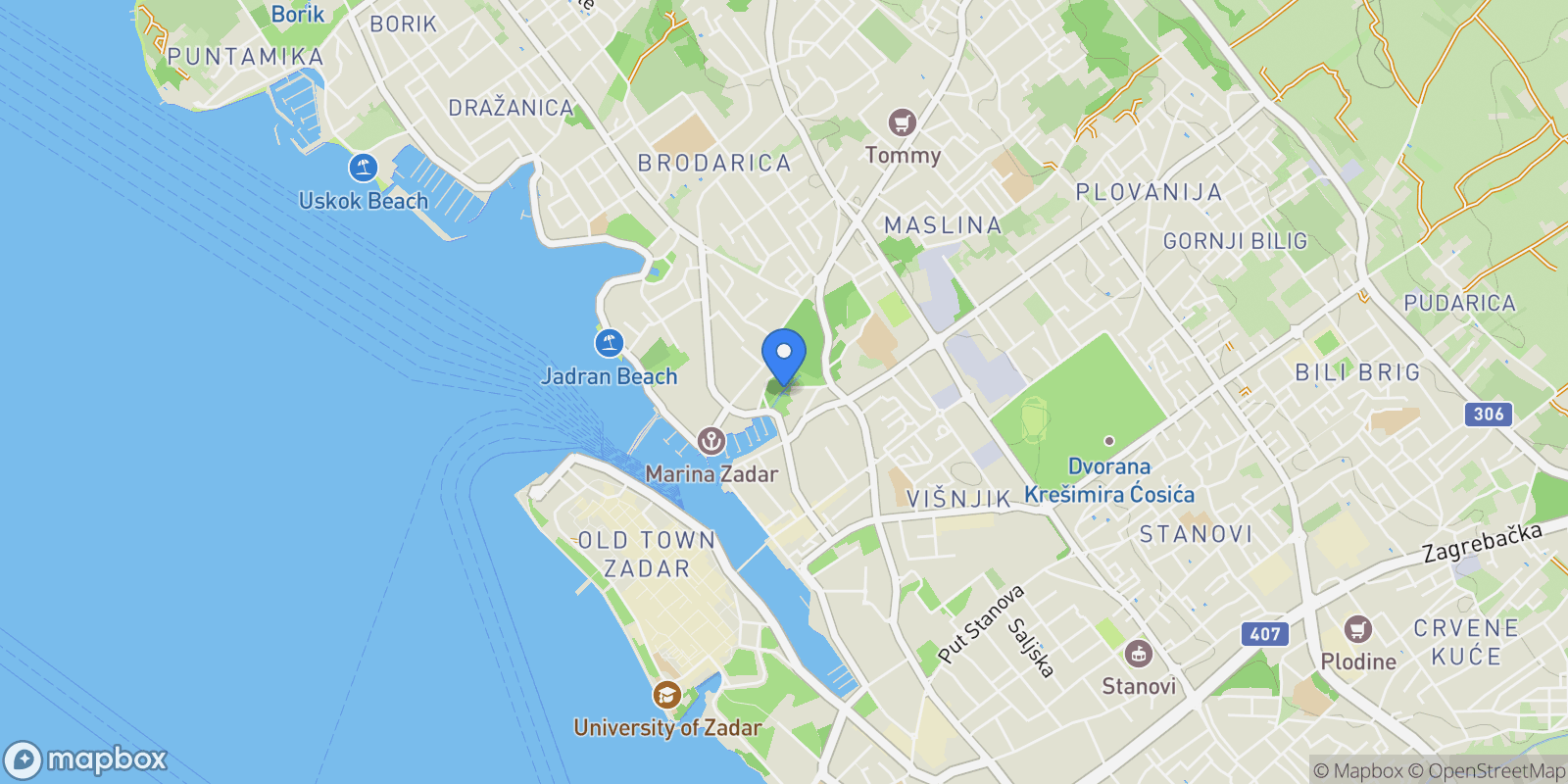Map showing Vruljica, Zadar, Mjesni odbor Vostarnica, Zadar, Zadar County.