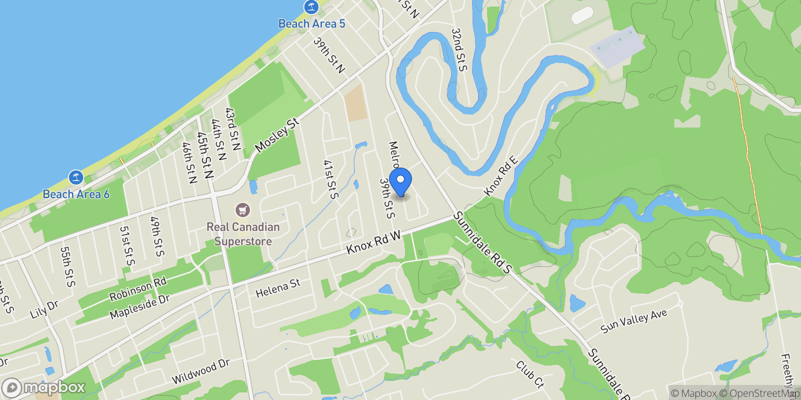 Map showing 176 Melrose Avenue, Wasaga Beach, Ontario, Canada.