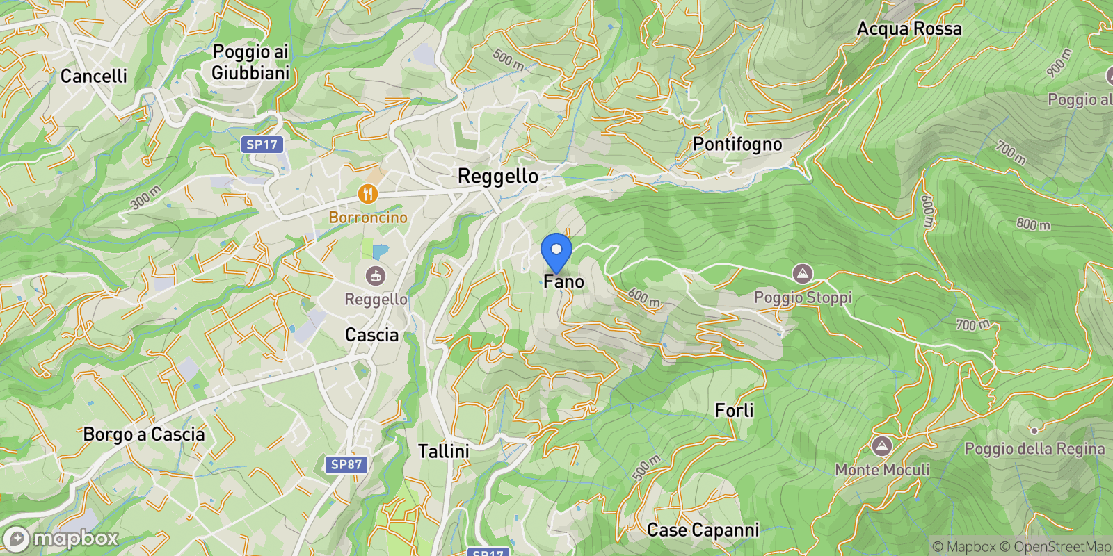 Map showing Via Fano 130, Fano, Tuscany, Italy.