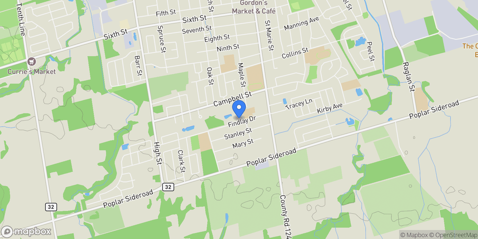 Map showing 77 Findlay Drive, Collingwood, Ontario, Canada.