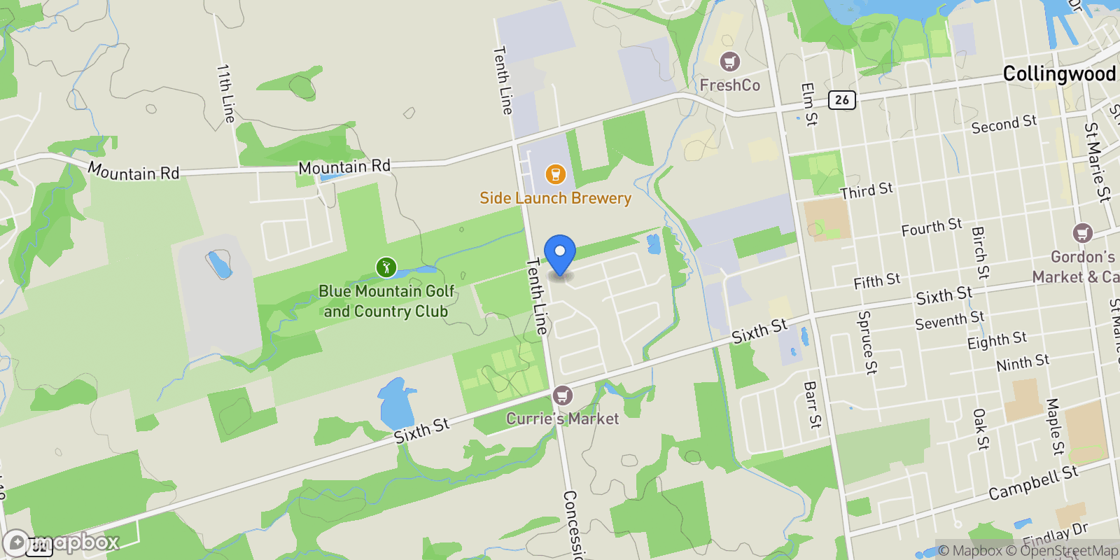 Map showing 53 Connor Avenue, Collingwood, Ontario, Canada.
