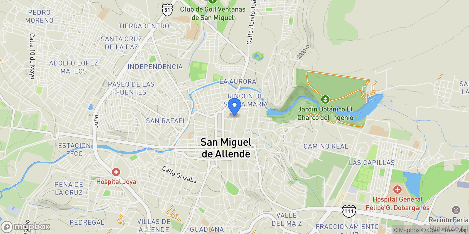 Map showing Palmar 11 Centro, San Miguel de Allende, GUA 37700, Presita Guadalupe, Guanajuato, Mexico.