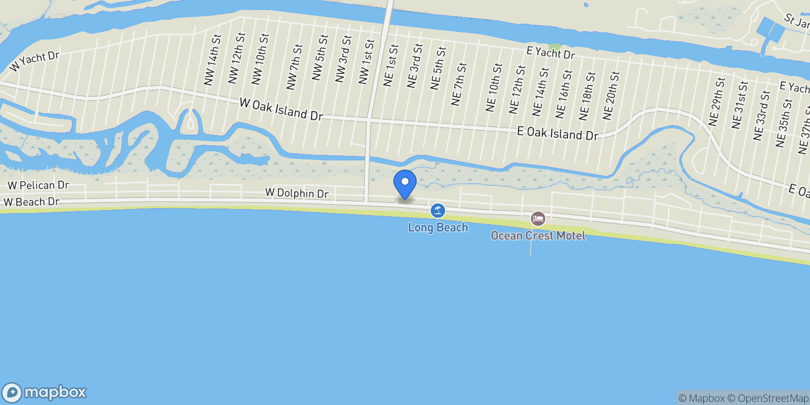 Map showing 308 E Beach Drive, Oak Island, North Carolina, United States.