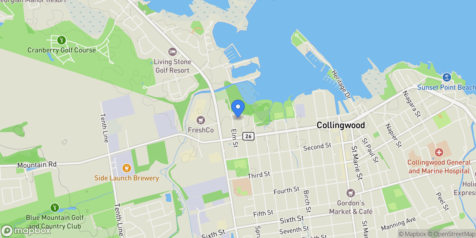 Map showing 10 Water Street, Collingwood, Ontario, Canada.