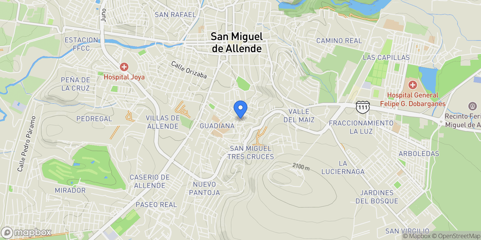 Map showing Aldama, San Miguel de Allende, GUA 37700, San Miguel de Allende, Guanajuato, Mexico.
