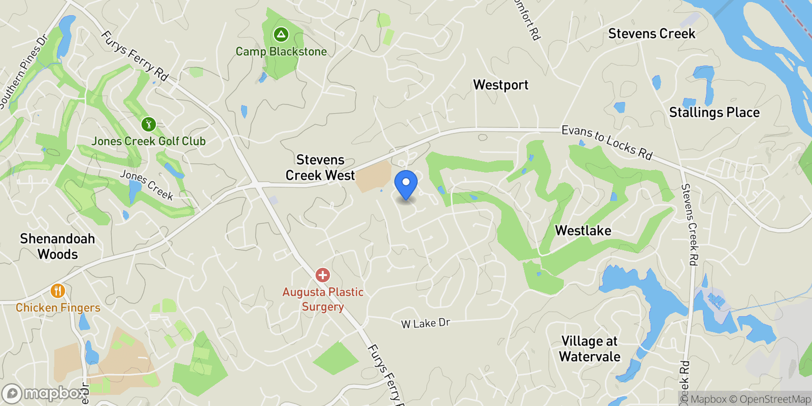 Map showing 3666 Bay Point, Martinez, Georgia, United States.