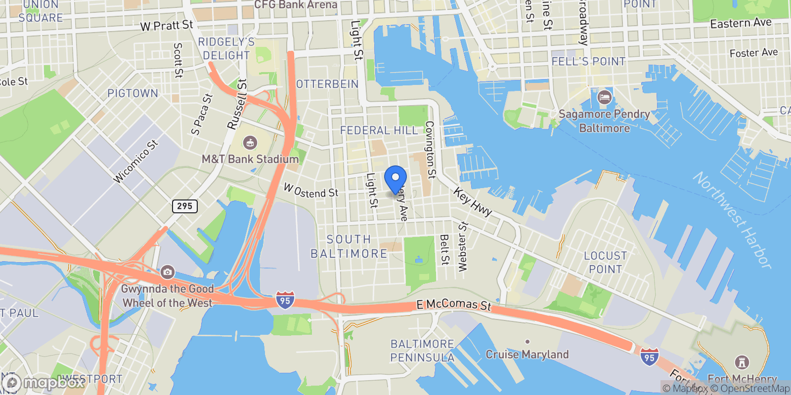 Map showing 1293 William Street, Baltimore, MD 21230, Baltimore, Maryland, United States.