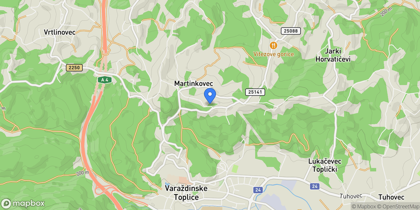 Map showing Martinkovec, Varazdin, Grad Varazdinske Toplice, Varazdin County, Croatia.