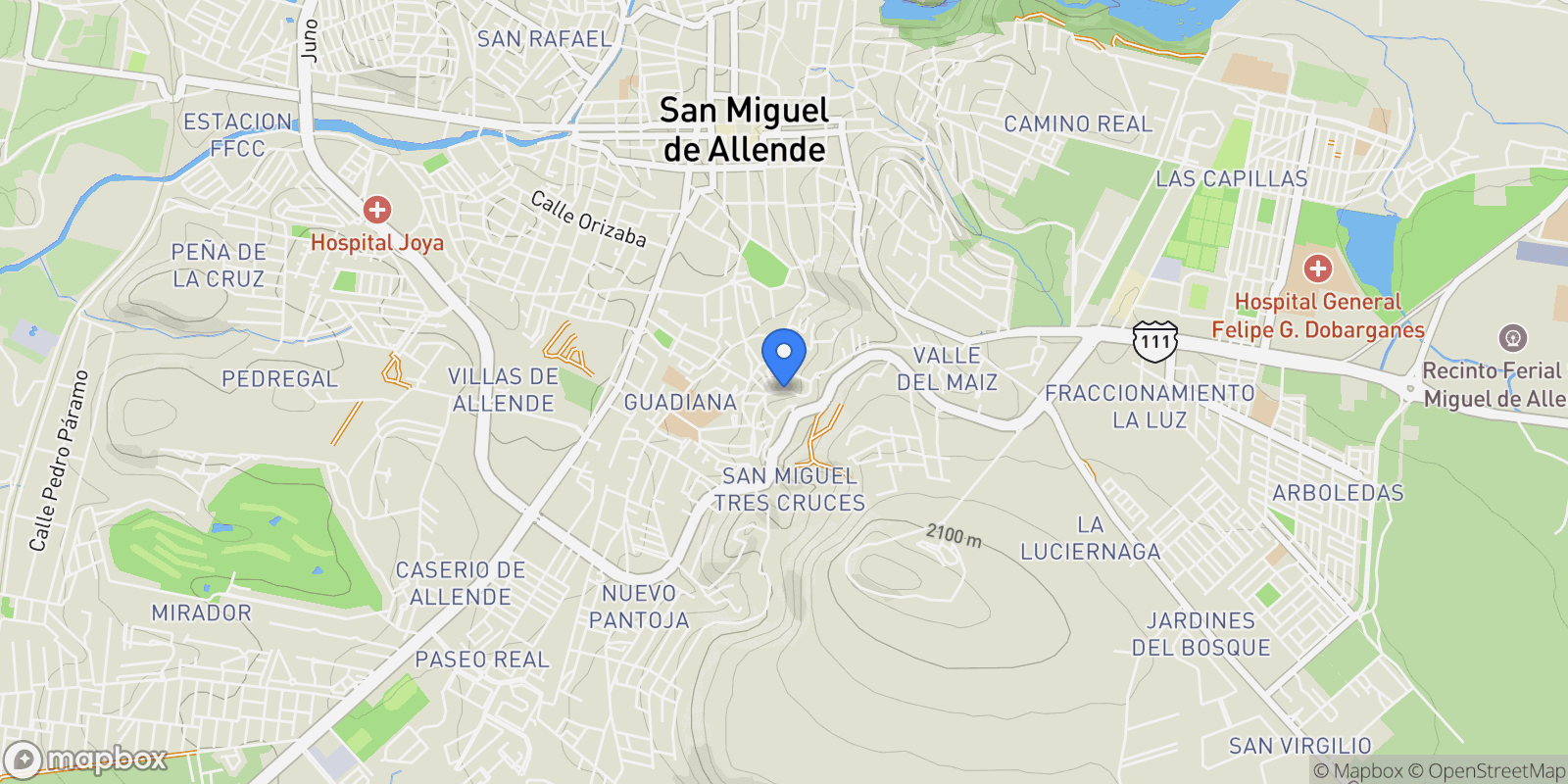 Map showing Camino a Xichu 21 El Caracol, San Miguel de Allende, GUA 37740, San Miguel de Allende, Guanajuato, Mexico.