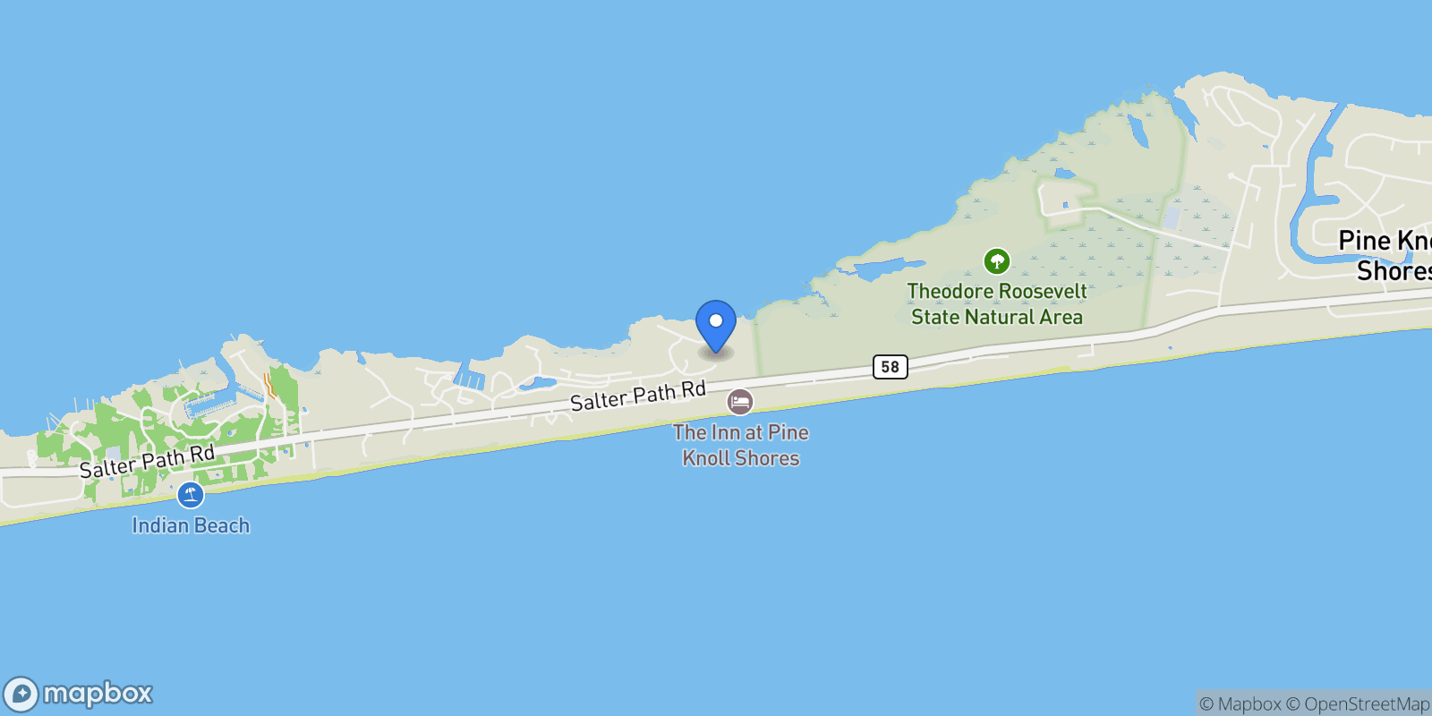 Map showing 518 Egret Lake Drive, Pine Knoll Shores, North Carolina, United States.