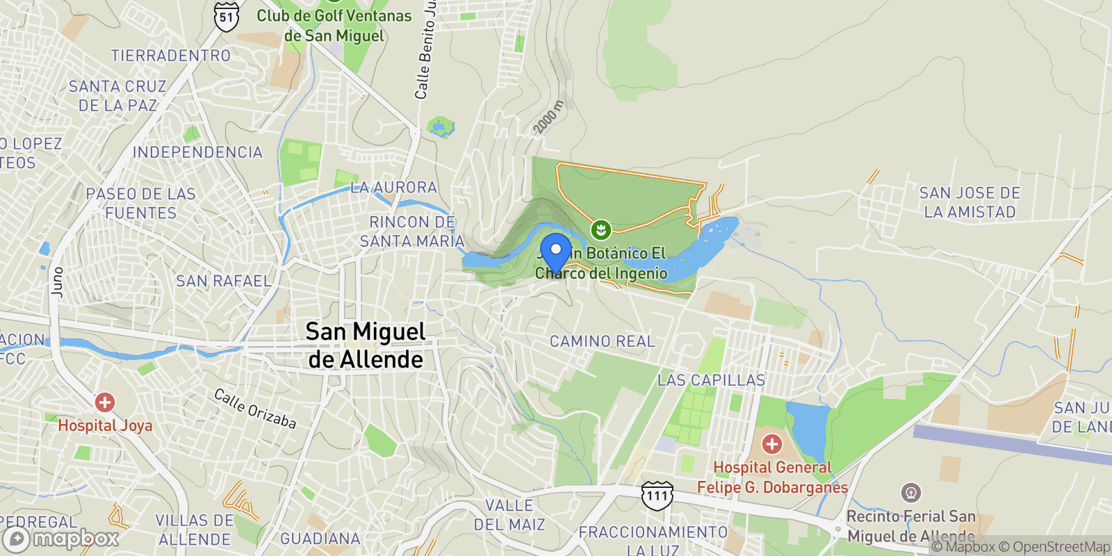 Map showing Prolongacion de Montitlan 24 Balcones, San Miguel de Allende, GUA 37720, San Miguel de Allende, Guanajuato, Mexico.
