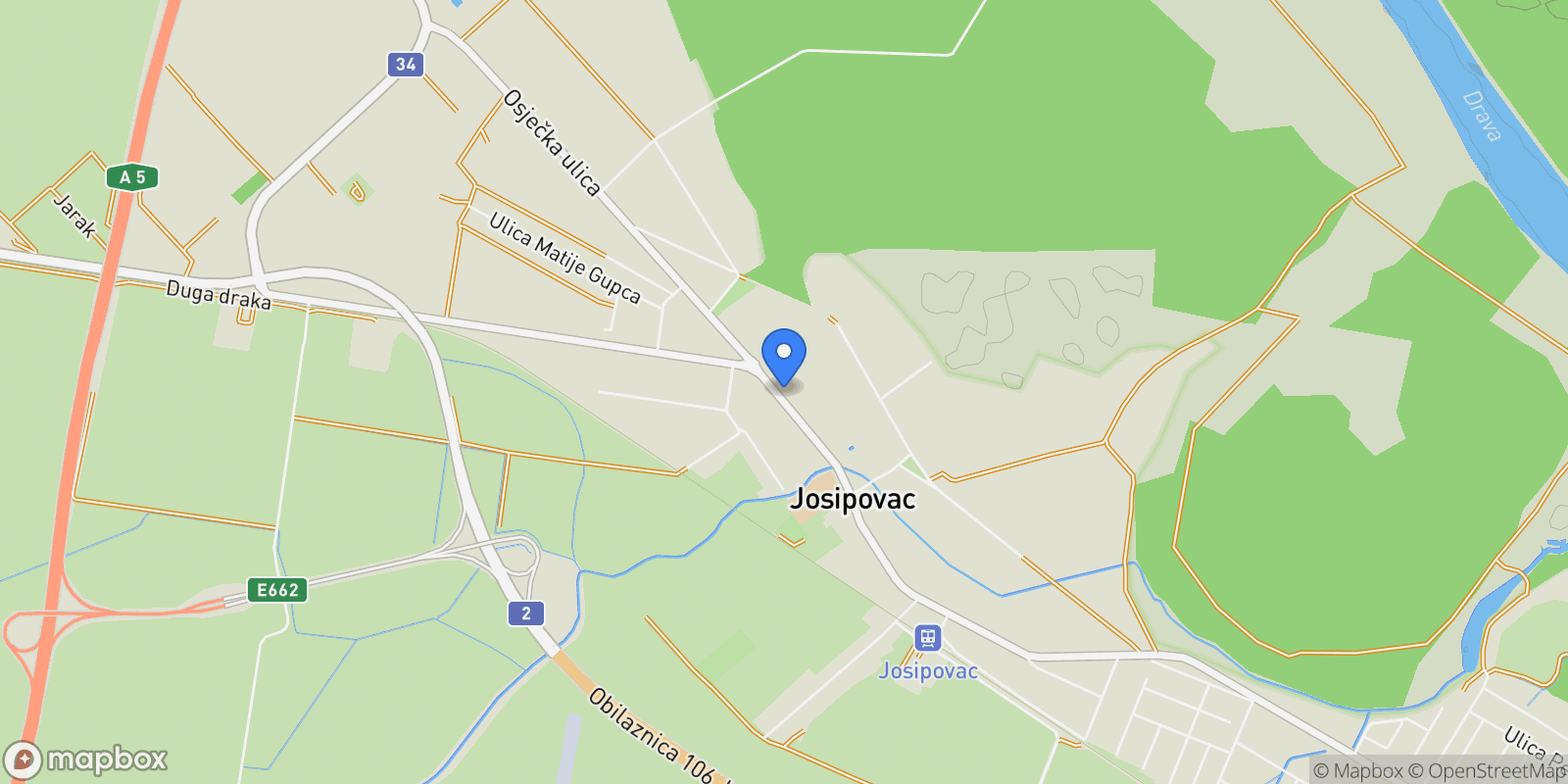 Map showing Josipovac, Osijek-Baranja, Josipovac, Osijek-Baranja County, Croatia.