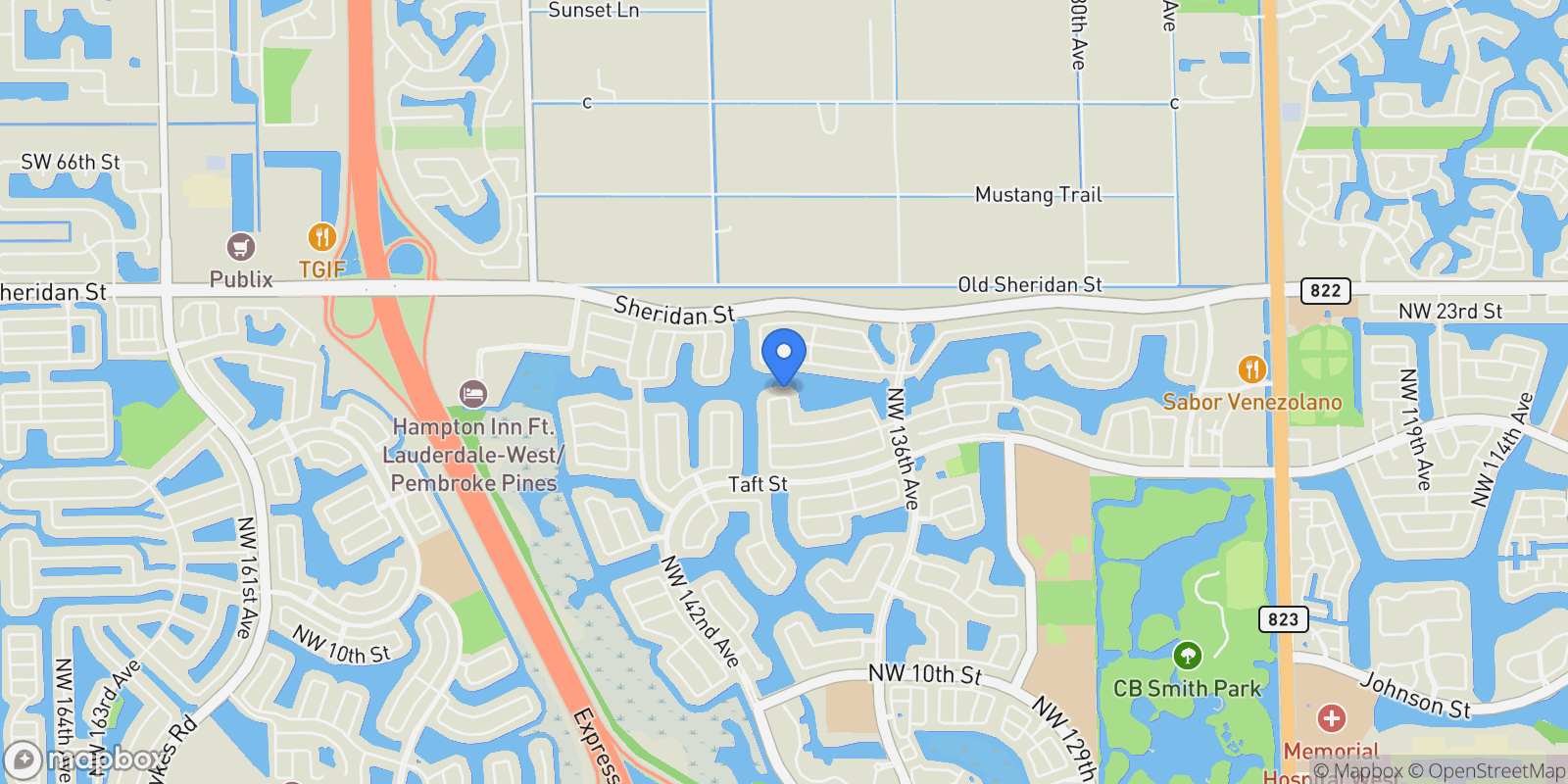 Map showing 13787 NW 19th Ct, Pembroke Pines, FL 33028, Pembroke Pines, Florida, United States.