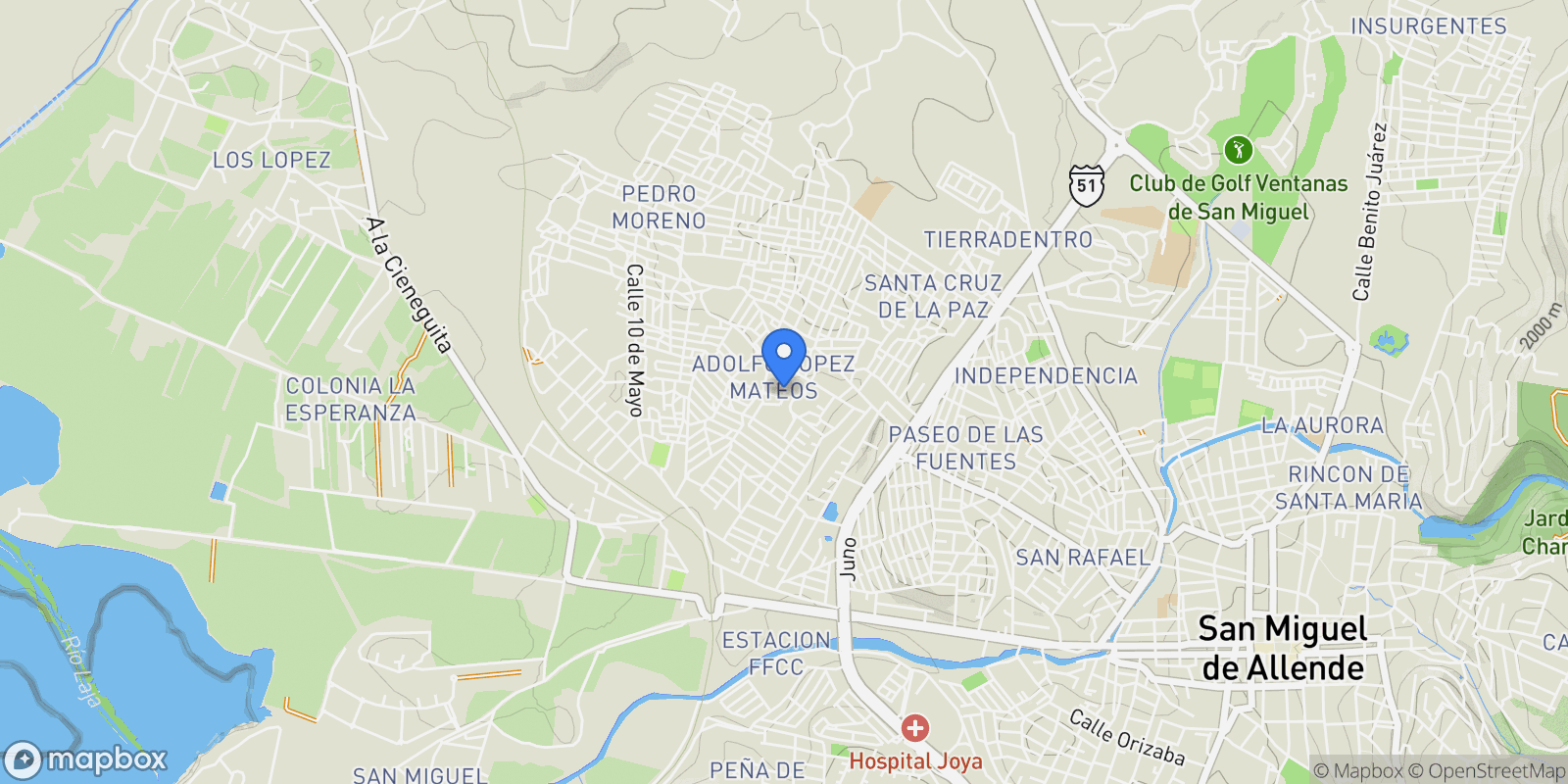 Map showing Circuito Tempranillo Sur 402 Finca Los Remedios Comonfort, San Miguel de Allende, GUA 38206, Presita Guadalupe, Guanajuato, Mexico.