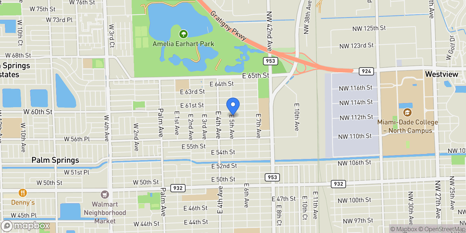 Map showing 501 E 59th St, Hialeah, FL 33013, Hialeah, Florida, United States.