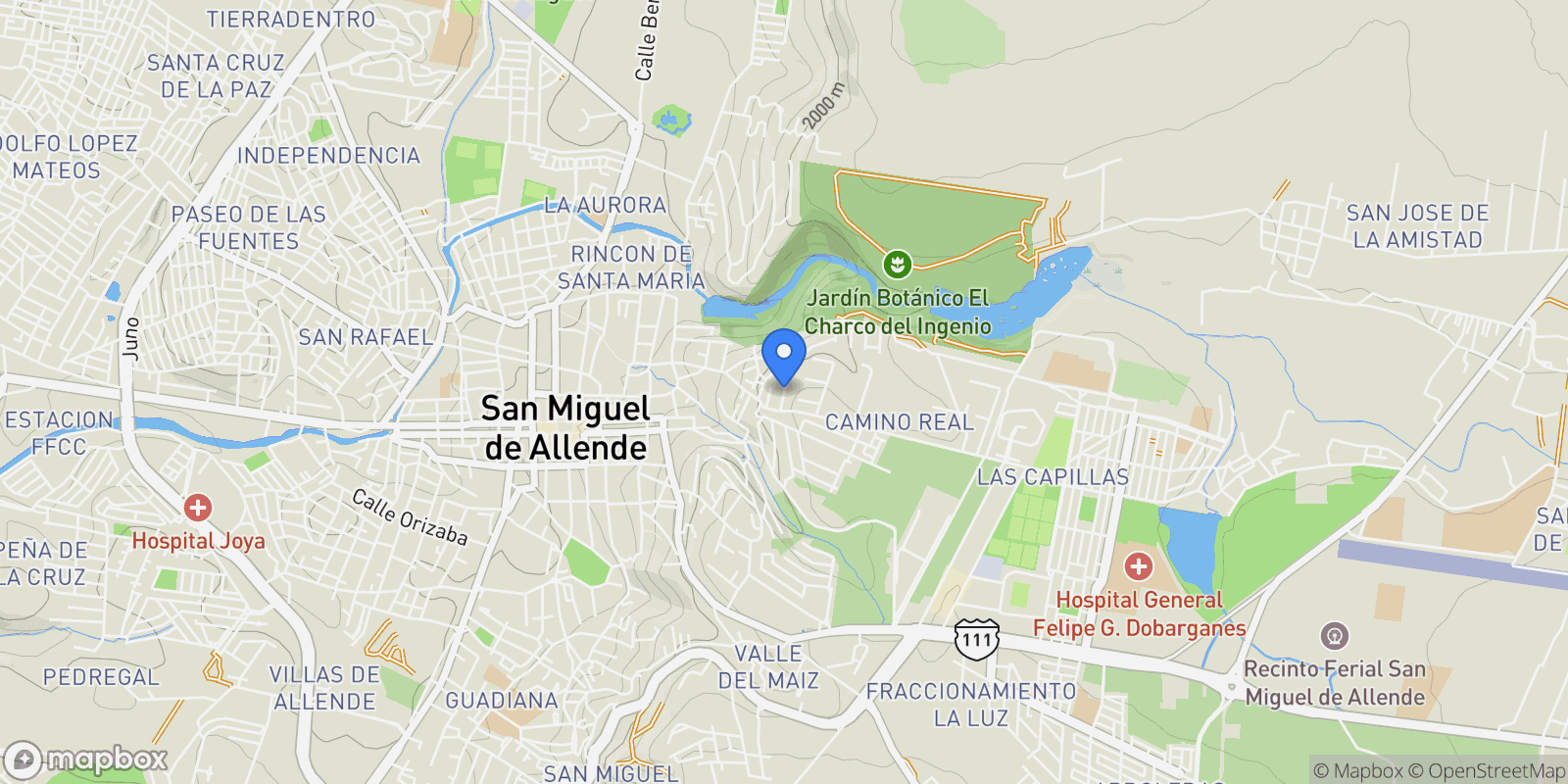 Map showing Privada Antiguo Camino a Querétaro 10 Atascadero, San Miguel de Allende, GUA 37720, San Miguel de Allende, Guanajuato, Mexico.