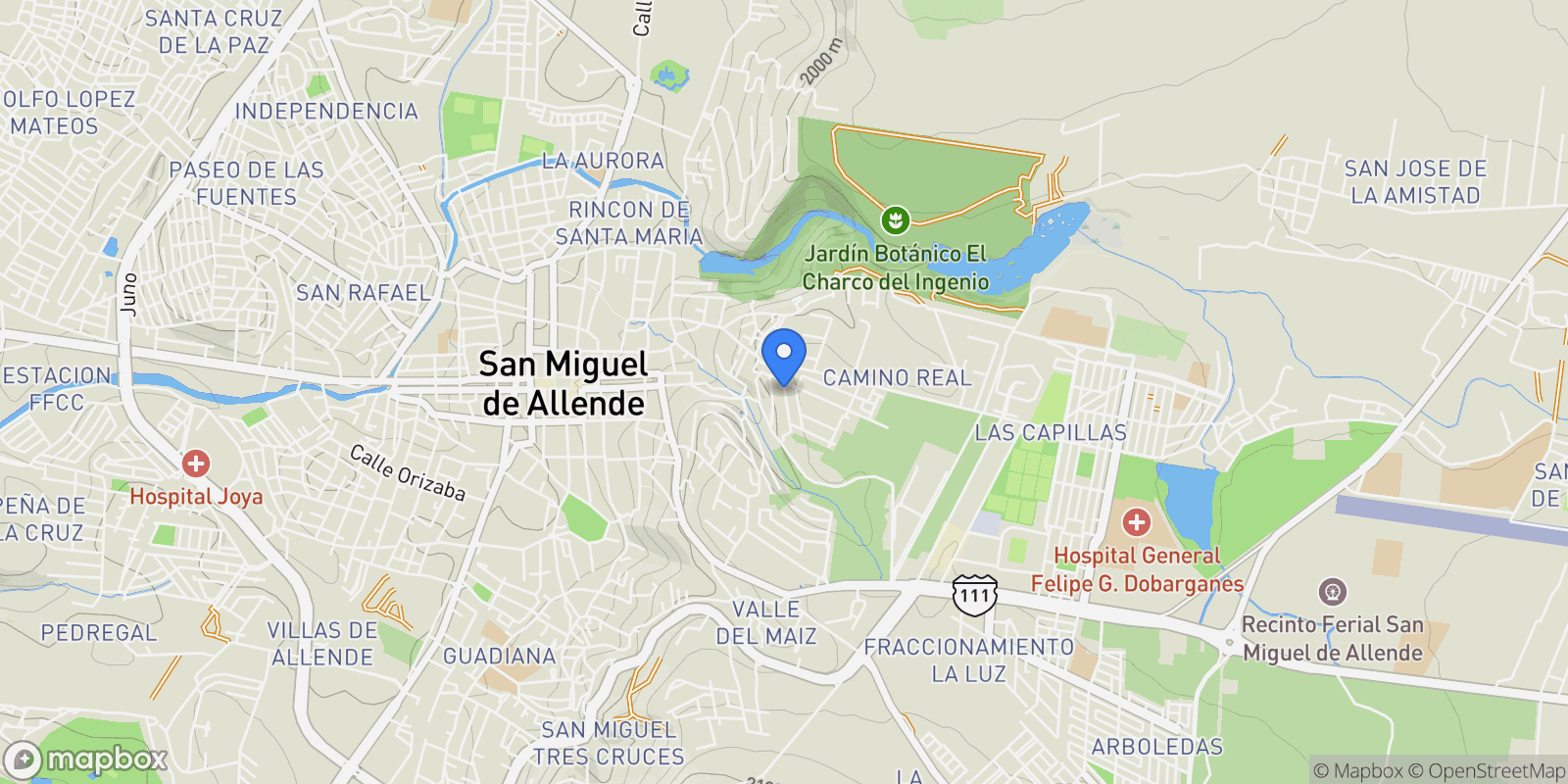 Map showing Calle Porton 21 Atascadero, San Miguel de Allende, GUA 37740, San Miguel de Allende, Guanajuato, Mexico.