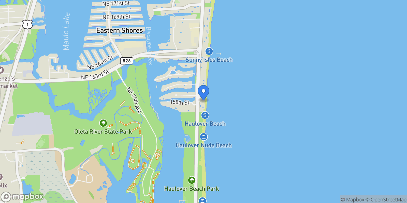 Map showing 15811 Collins Ave #1601, Sunny Isles Beach, FL 33160, Golden Beach, Florida, United States.