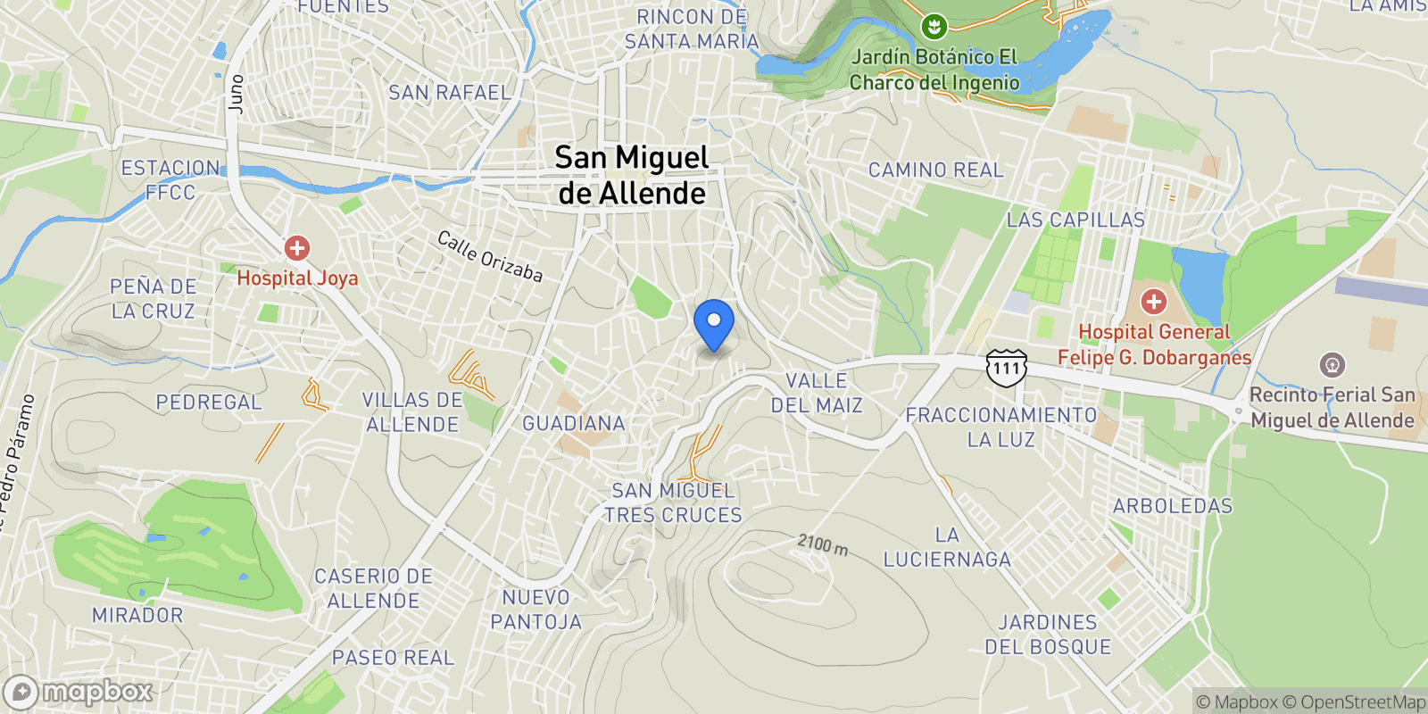 Map showing Prolongacion la Quinta 28-7  Ojo de Agua, San Miguel de Allende, GUA 37700, San Miguel de Allende, Guanajuato, Mexico.