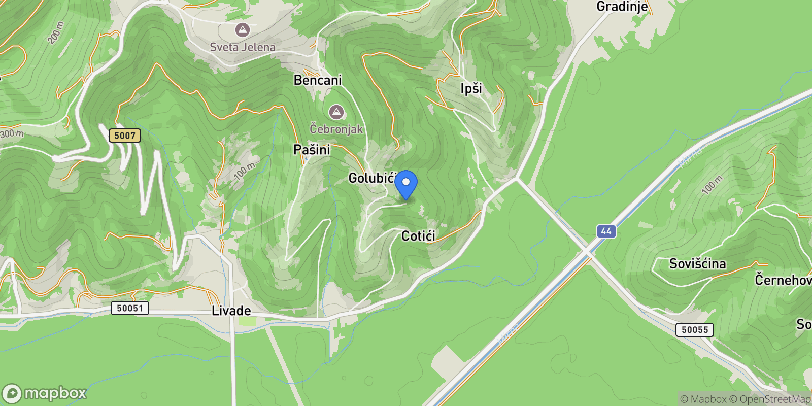 Map showing Oprtalj, Istria, Golubici, Istria County, Croatia.