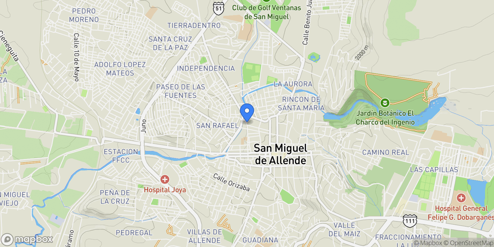 Map showing San Antonio Abad 14, San Miguel de Allende, GUA 37700, San Miguel de Allende, Guanajuato, Mexico.