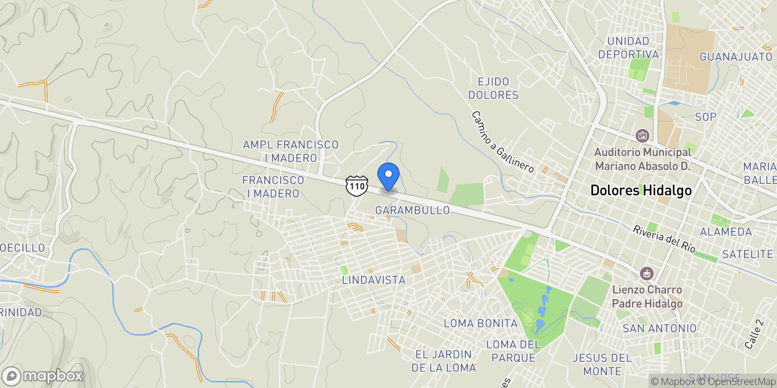 Map showing Las Riendas 804, Santisima Trinidad , Dolores Hidalgo Cuna de la Independencia Nacional, GUA 37846, Dolores Hidalgo, Guanajuato, Mexico.