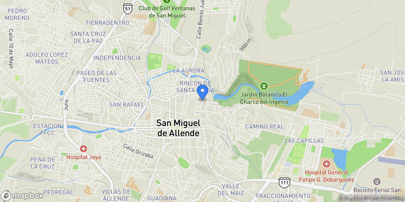 Map showing Calzada de la Presa 37, San Miguel de Allende, GUA, Presita Guadalupe, Guanajuato, Mexico.