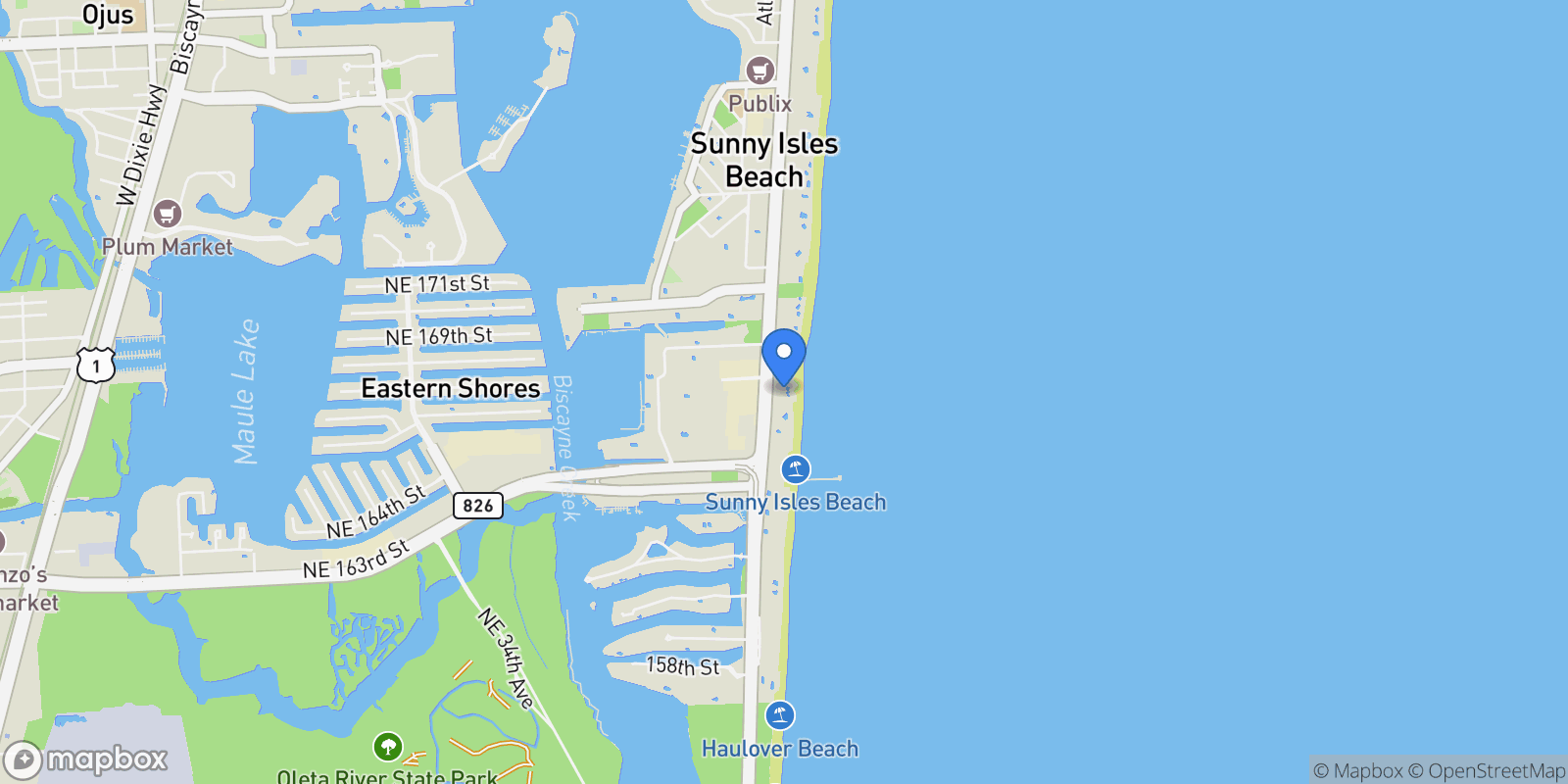 Map showing 17001 Collins Ave #2501, Sunny Isles Beach, FL 33160, Golden Beach, Florida, United States.