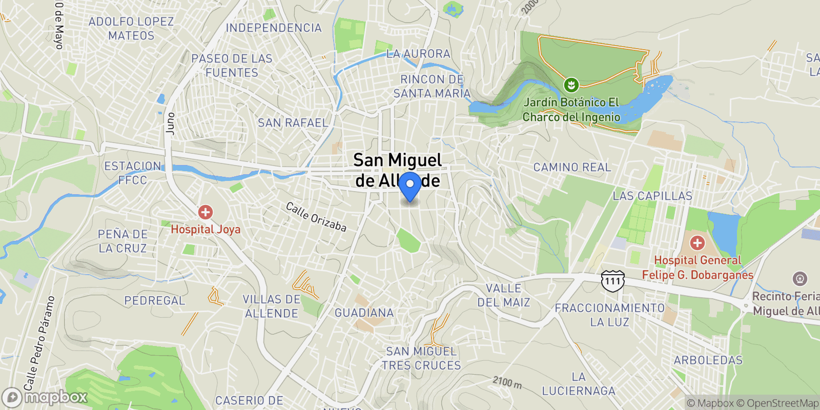 Map showing Sollano 44 Centro, San Miguel de Allende, GUA 37700, Presita Guadalupe, Guanajuato, Mexico.