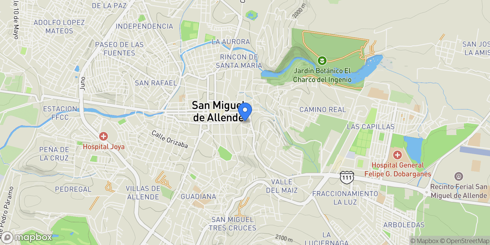Map showing Bajada de Garita 10 Centro, San Miguel de Allende, GUA 37700, Presita Guadalupe, Guanajuato, Mexico.