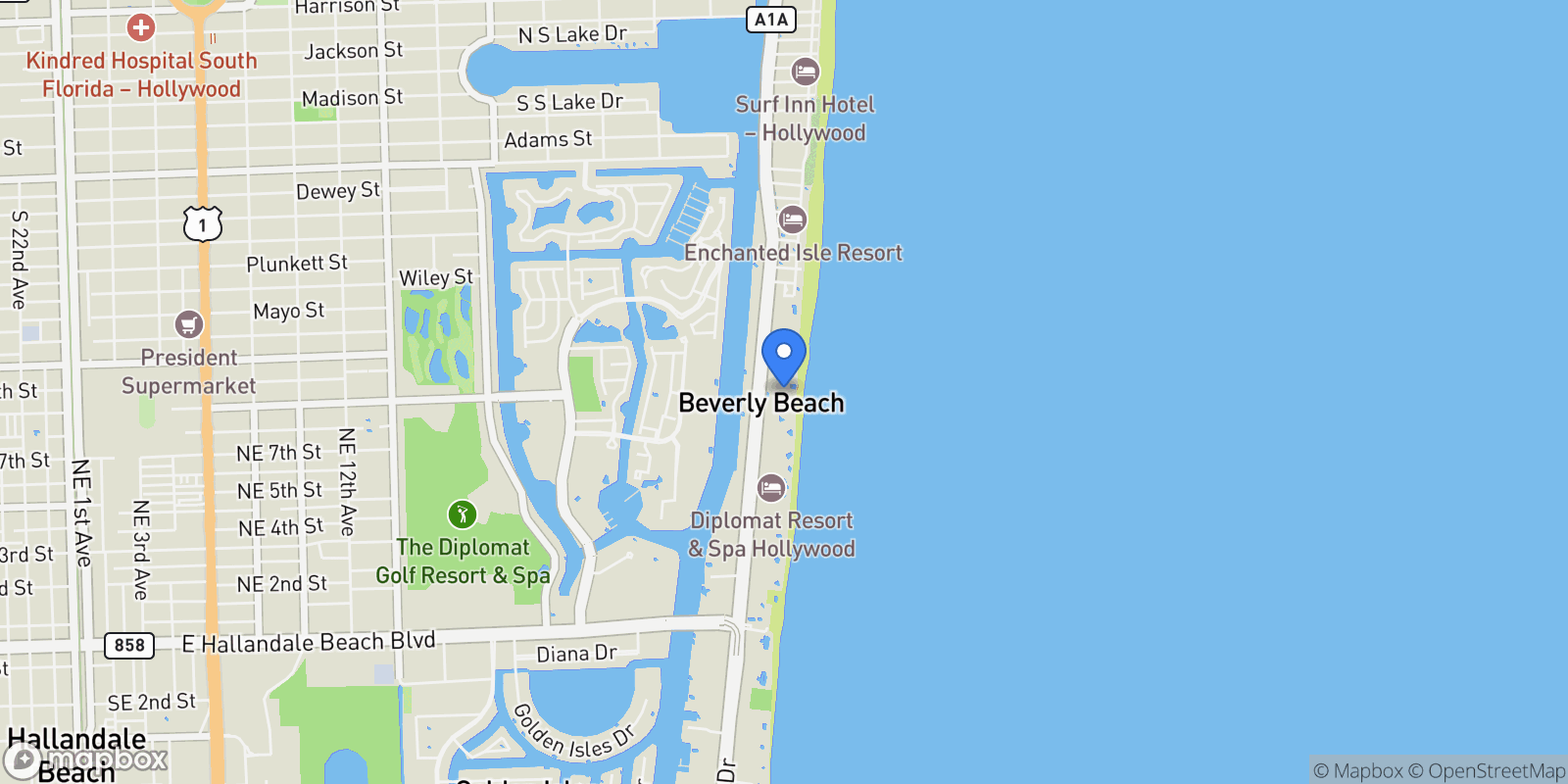 Map showing 2751 S Ocean Dr #504S, Hollywood, FL 33019, Hollywood, Florida, United States.