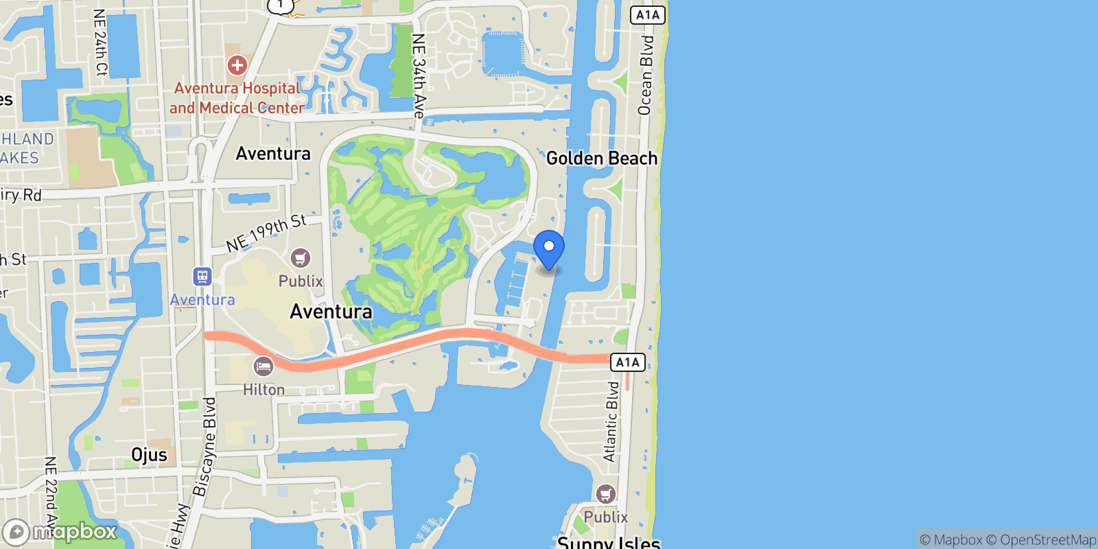Map showing 19707 Turnberry Way #TH-6, Aventura, FL 33180, Aventura, Florida, United States.