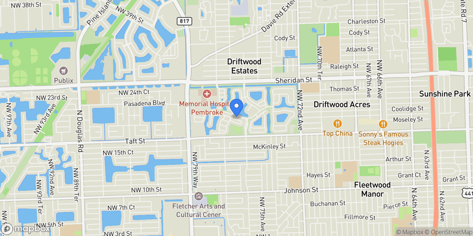 Map showing 7665 NW 19th Ct, Pembroke Pines, FL 33024, Pembroke Pines, Florida, United States.
