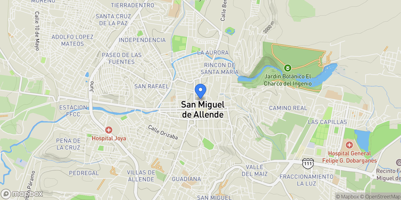 Map showing Hidalgo 15 Centro, San Miguel de Allende, GUA 37700, Presita Guadalupe, Guanajuato, Mexico.