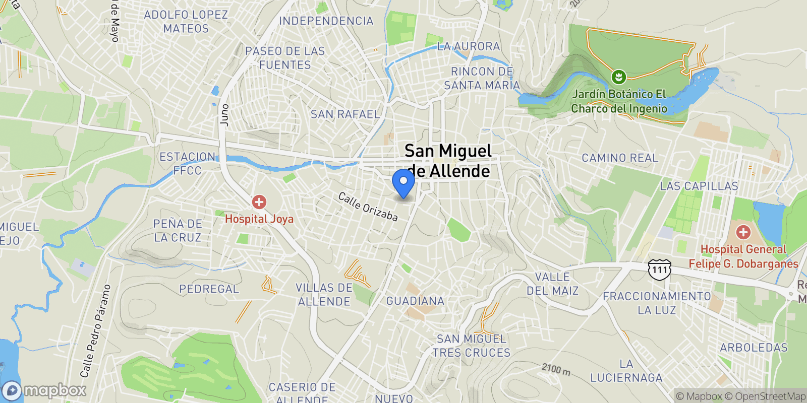 Map showing Santa Cruz 11A La Aldea, San Miguel de Allende, GUA 37700, Presita Guadalupe, Guanajuato, Mexico.