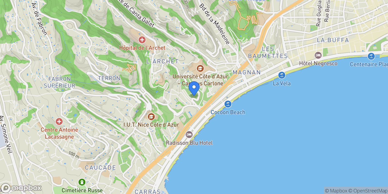 Map showing Nice, Provence-Alpes-Côte d'Azur, France.